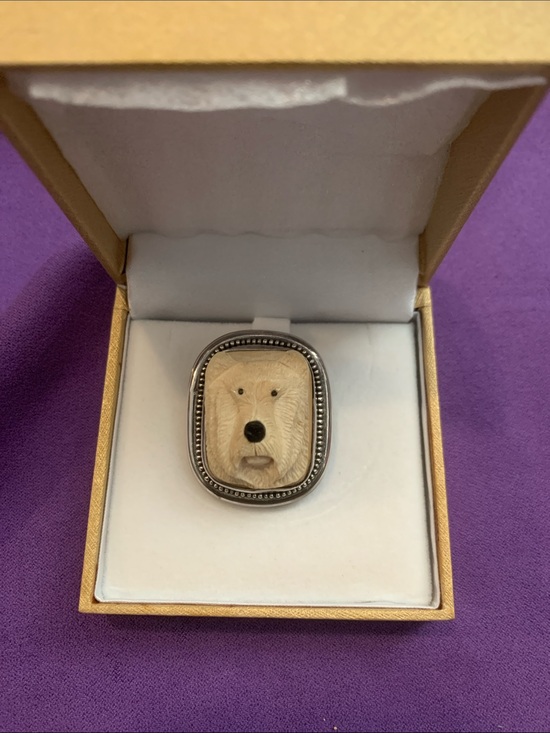 Korite Jewelry - Vintage Korite 925 Mammoth Carved Polar Bear Brooch/Pendant